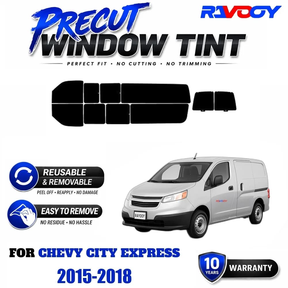 RAVOOY Precut Window Tint, Reusable Removable EPU Film, Custom Fit for Chevy City Express 2015-2018, UV Heat Protection