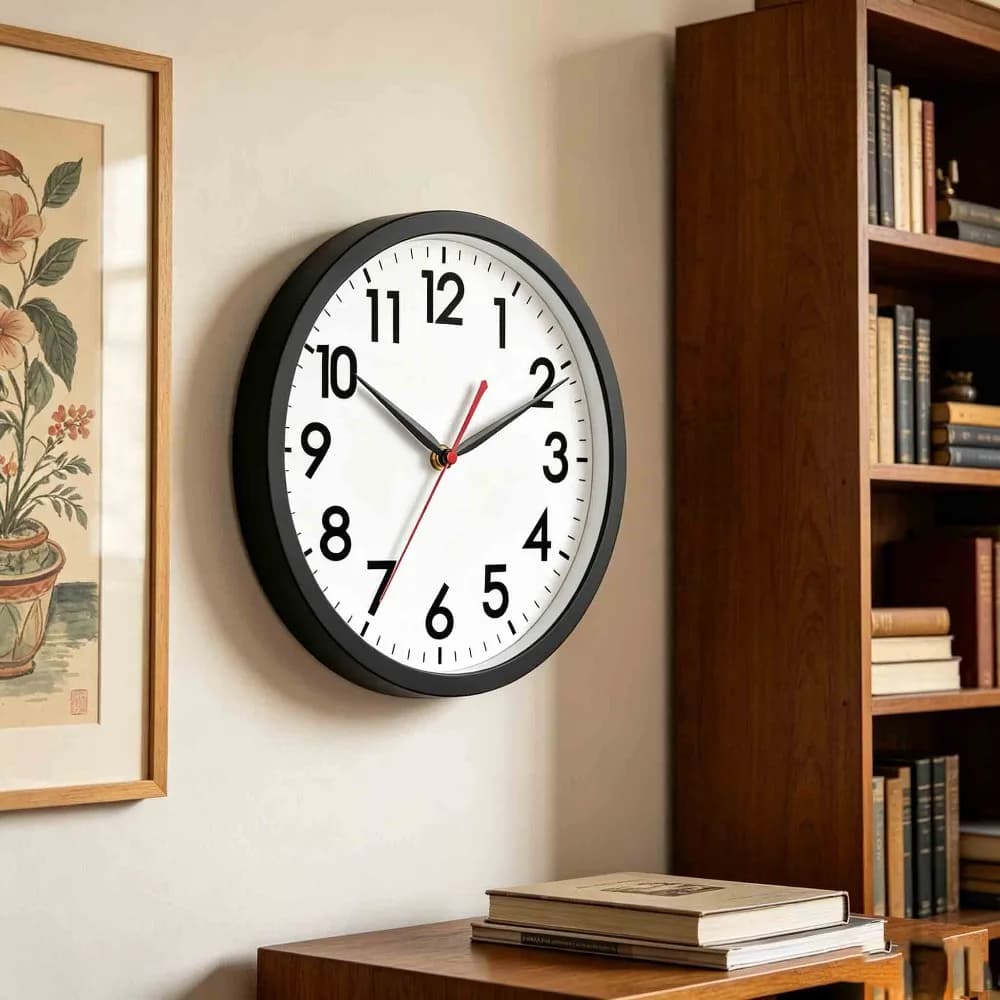 Minimalist Silent Round Quartz Wall Clock for Living Room, Bedroom, Dining Room and Meeting Room