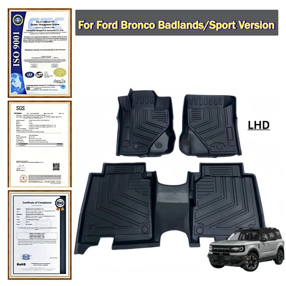 Tappetini per Auto o Tappetino per Bagagliaio in TPE per Ford Bronco Badlands/Sport Version LHD 2021-2024, Accessori Protettivi per Interni Auto