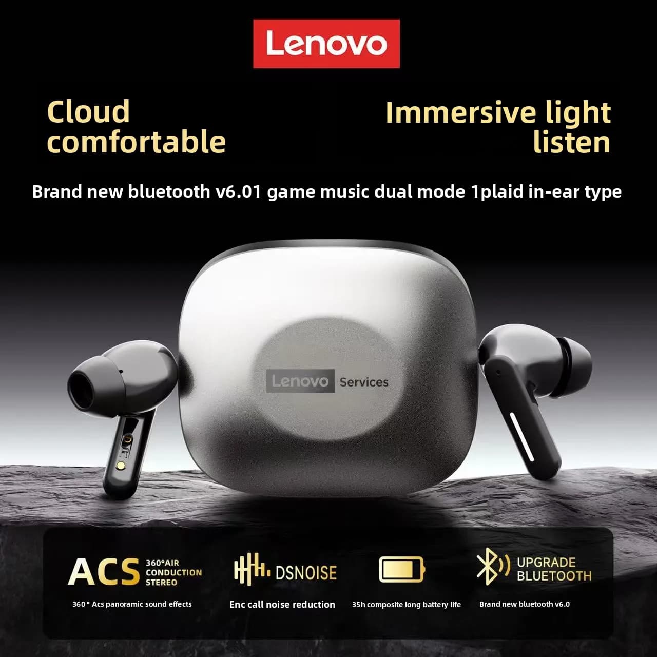 Nuovo originale Lenovo LE209 Wireless Bluetooth 6.0 Cuffia HIFI Stereo Gioco Chiamata Musica Riduzione del rumore Auricolari Sport TWS Auricolare