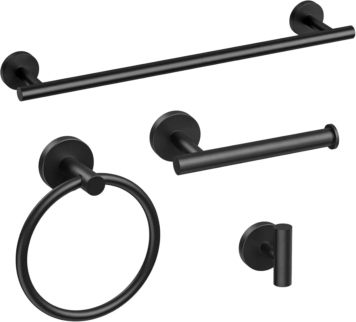 Set Portasciugamani Nero Opaco da 24 Pollici con Portarotolo, Anello Portasciugamani e Gancio per Accappatoio per Bagno
