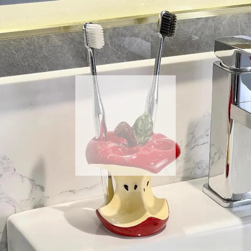 Set of 1/3 Pieces: Brush holder and Apple Shape Plastic Decorative Cover for Bathroom