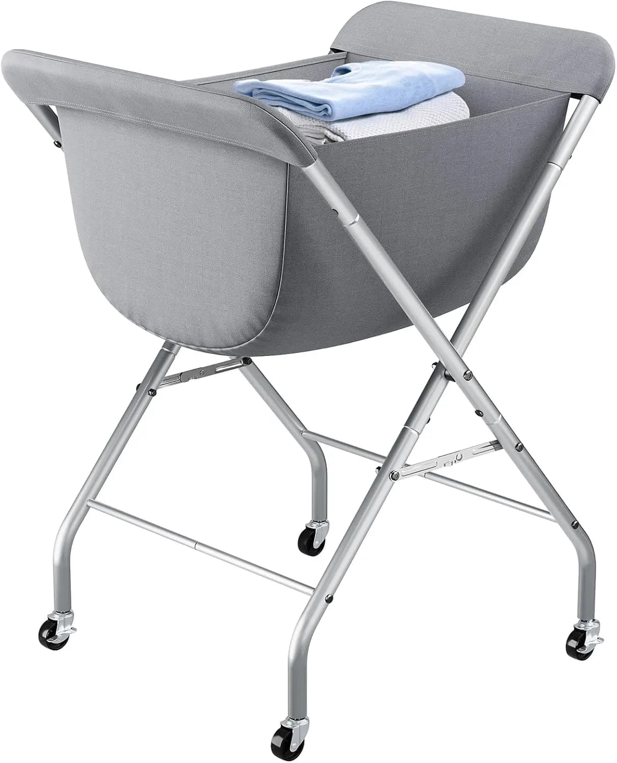 33 Inch White Paper Trolley with Wheels, Removable Interior Bag, Robust Metal Frame and Brakes for Easy Clothes Transport
