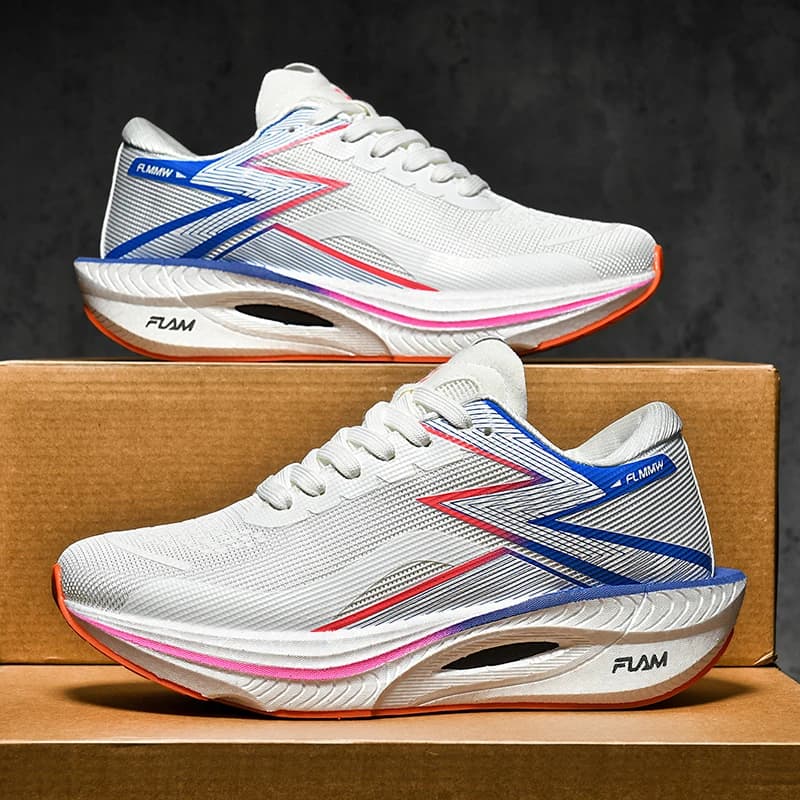 Scarpe da corsa con piastra in carbonio per ammortizzazione, rimbalzo, rete traspirante, aspetto alla moda, scarpe sportive casual da uomo