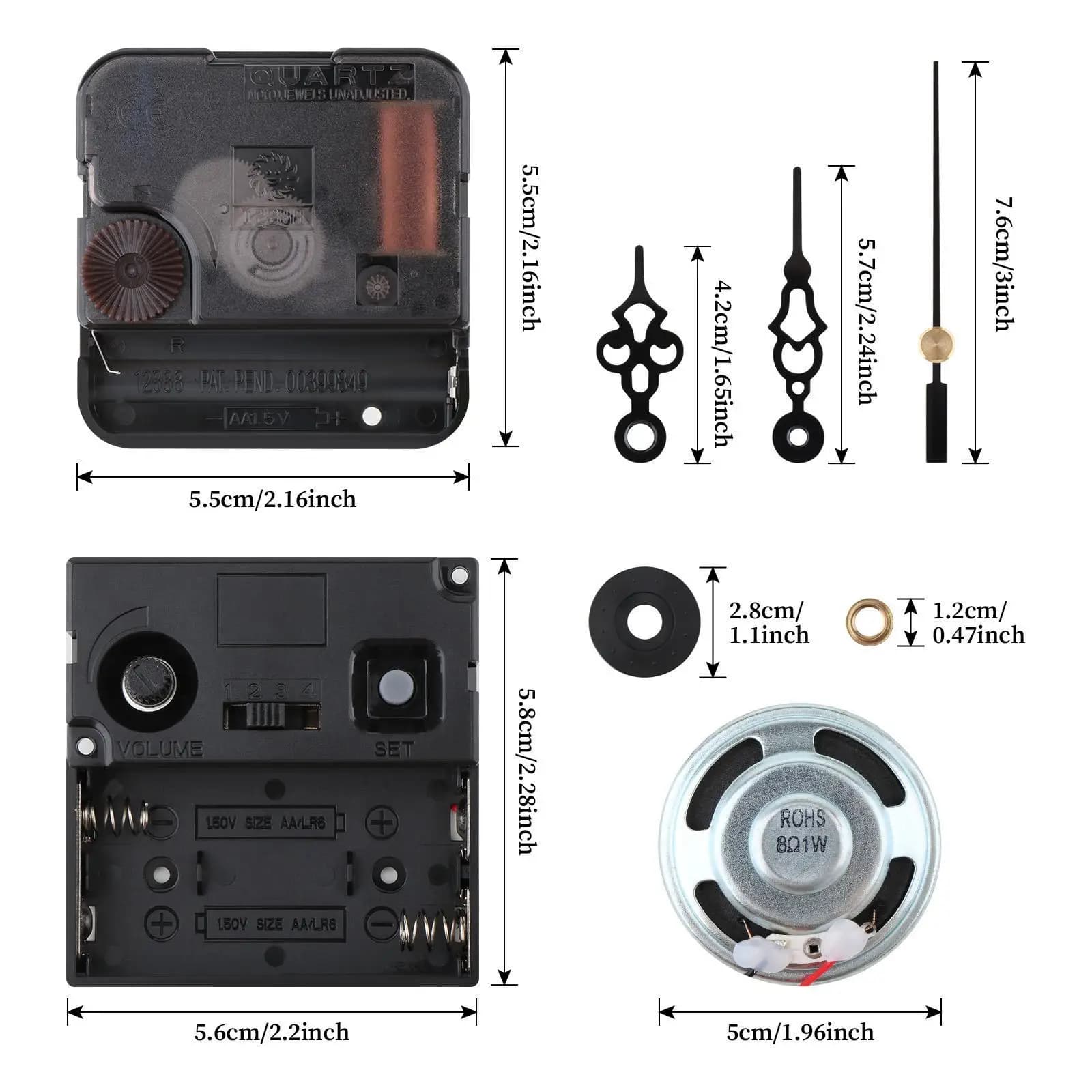 Kit Meccanismo Orologio a Pendolo Analogico con Lancette Ore Minuti Secondi per Sostituzione Orologio da Parete e Progetti Fai-da-te
