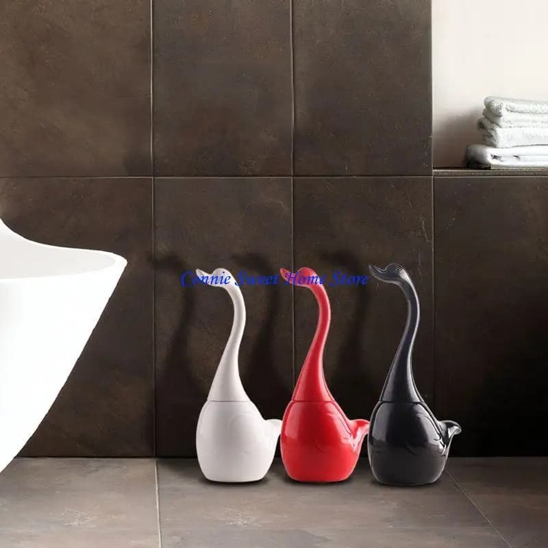 LXAF Scopino e supporto per WC in plastica Cigno creativo Spazzola per pulizia del bagno e stantuffo Statua animale per