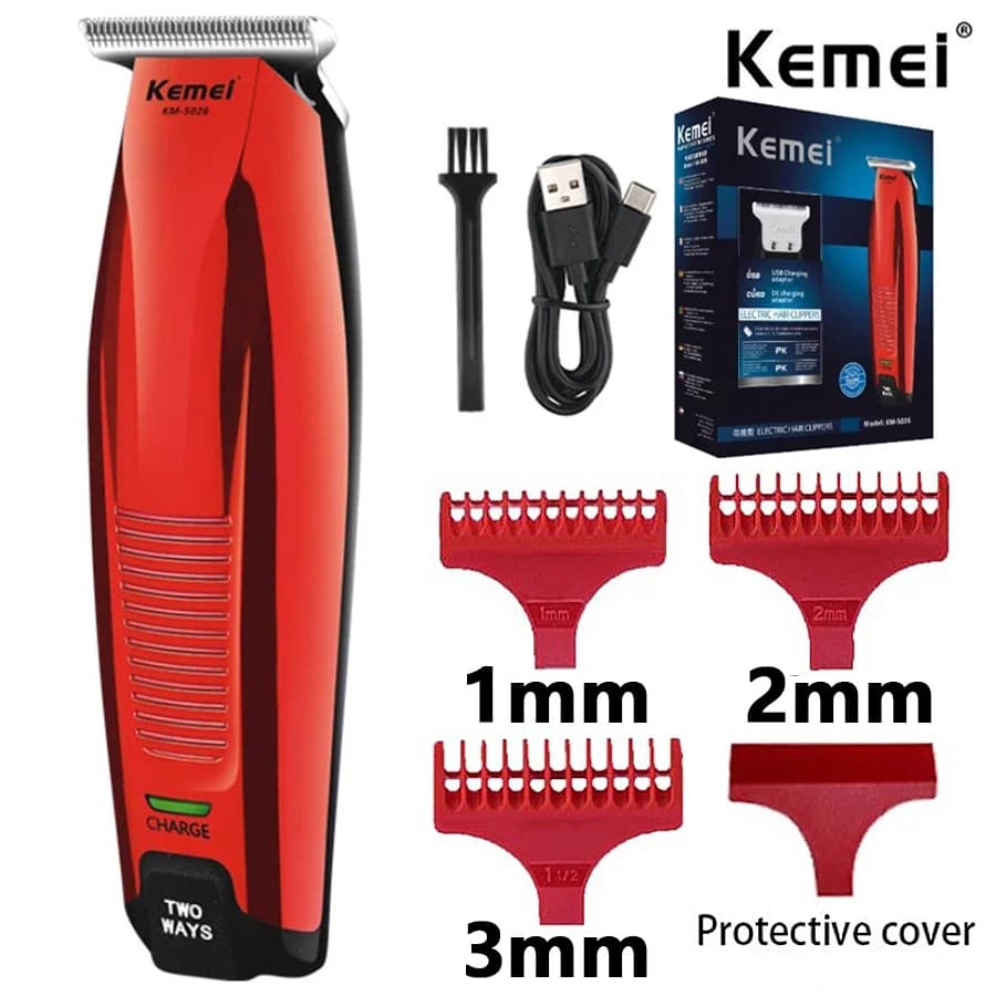 Kemei Professional Hair Clipper Cordless 0mm Baldheaded Hair Beard Trimmer Red Color Precision Hair Cutter Haircut Machine