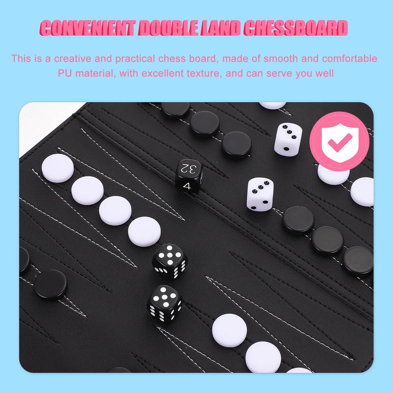 Scacchiera Pieghevole Premium in PU, Portatile, con Supporto Stabile per i Pezzi, Compatibile con Giochi come il Backgammon
