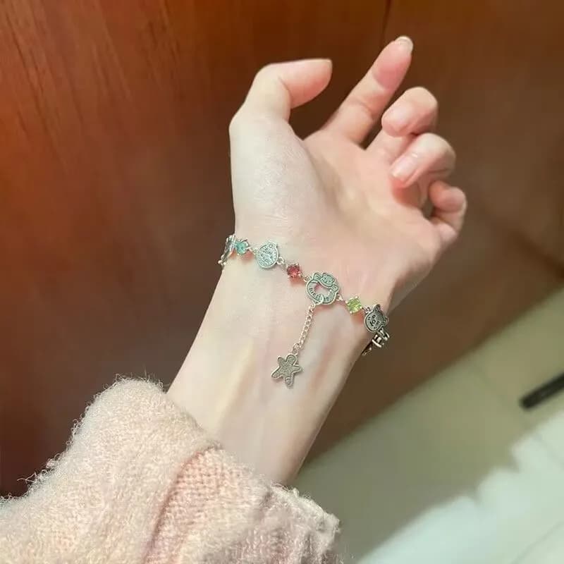 "Winter Love Letter" Color Zircon Gingerbread Man Bear Bracelet, Popular High-Appearance Christmas Wrist Jewelry