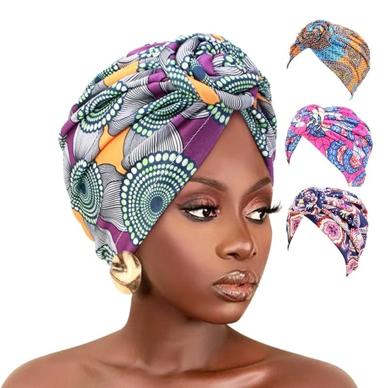 Nuove donne stampa africana turbante pieghettato annodato copricapo sciarpa elastica per la testa berretto floreale berretto chemio bandana copricapo coperture per capelli