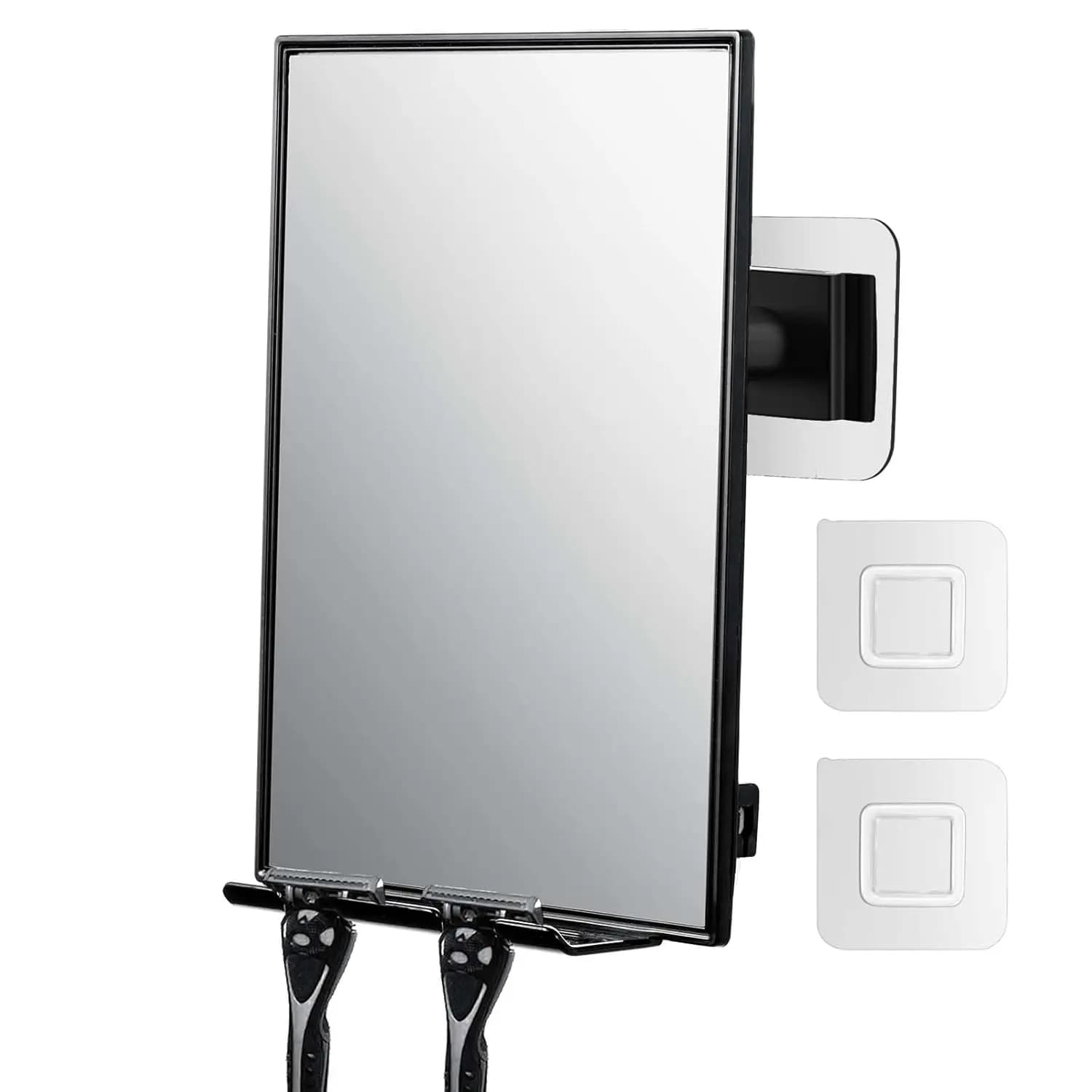 Specchio da doccia per la rasatura con raschietto, 360 ° Specchio da bagno regolabile in rotazione, con due porta rasoi integrati, facile da installare a casa
