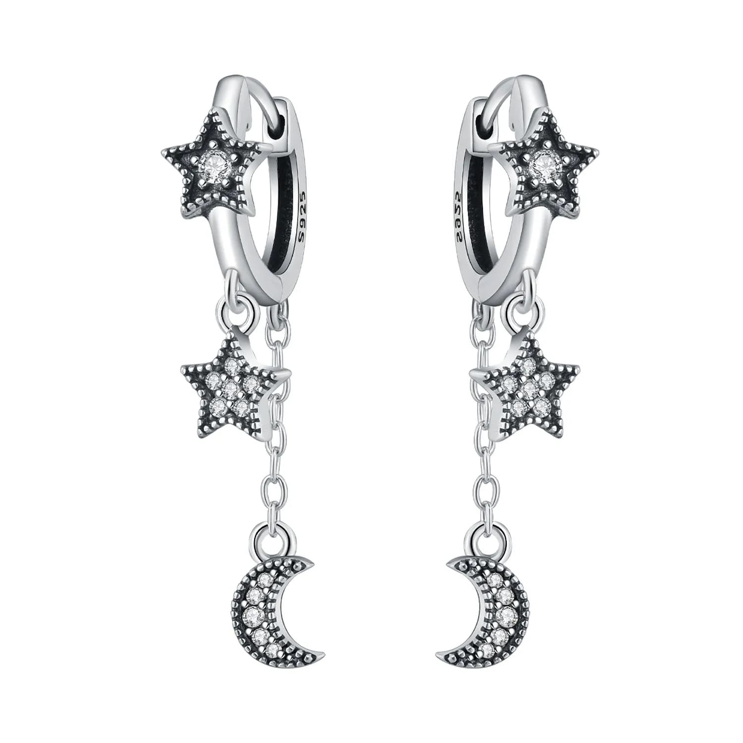 Orstarry 925 Sterling Silver Star Moon Tassel Drop Earrings Women Earrings Fashion Party Original Jewelry Gifts