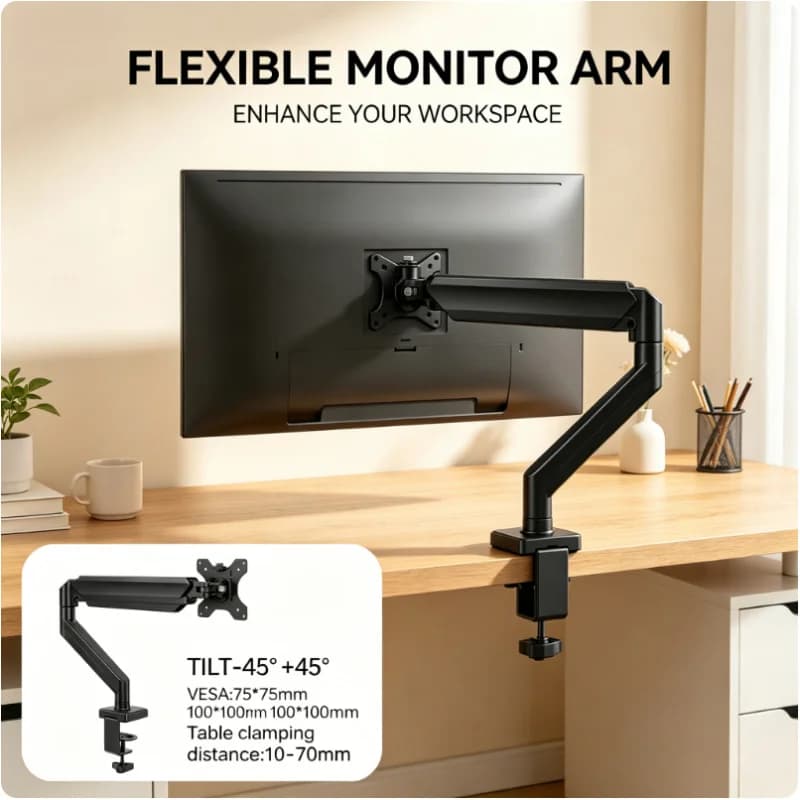 Supporto da Scrivania Universale per Monitor Ergonomico, Staffa per Schermo Singolo Regolabile in Altezza, 32 Pollici, 19.8 Libbre, per Monitor da Gaming