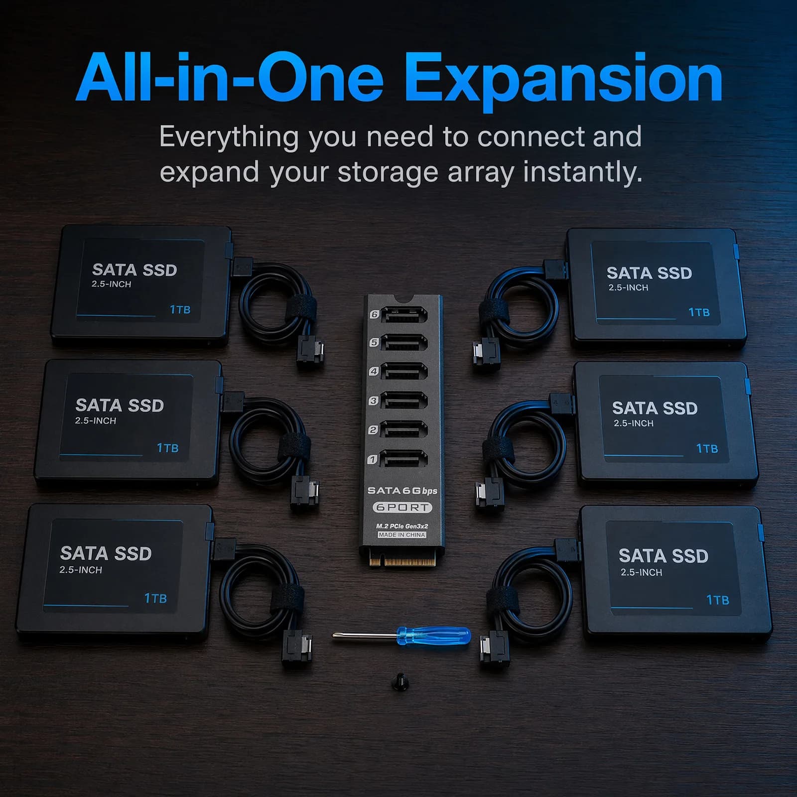 6 Port SATA 6Gbps PCIe 3.0 Expansion Card ASM1166 NAS HDD SSD Port Multiplier Support Aluminum Alloy Storage Controller