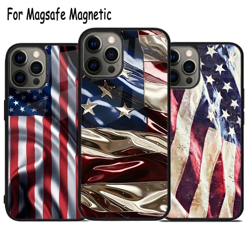 Custodia per telefono con ricarica wireless bandiera americana per iPhone 17 Air 15 16 16e 14 13 11 12 Pro Max Plus Magsafe Cover magnetica