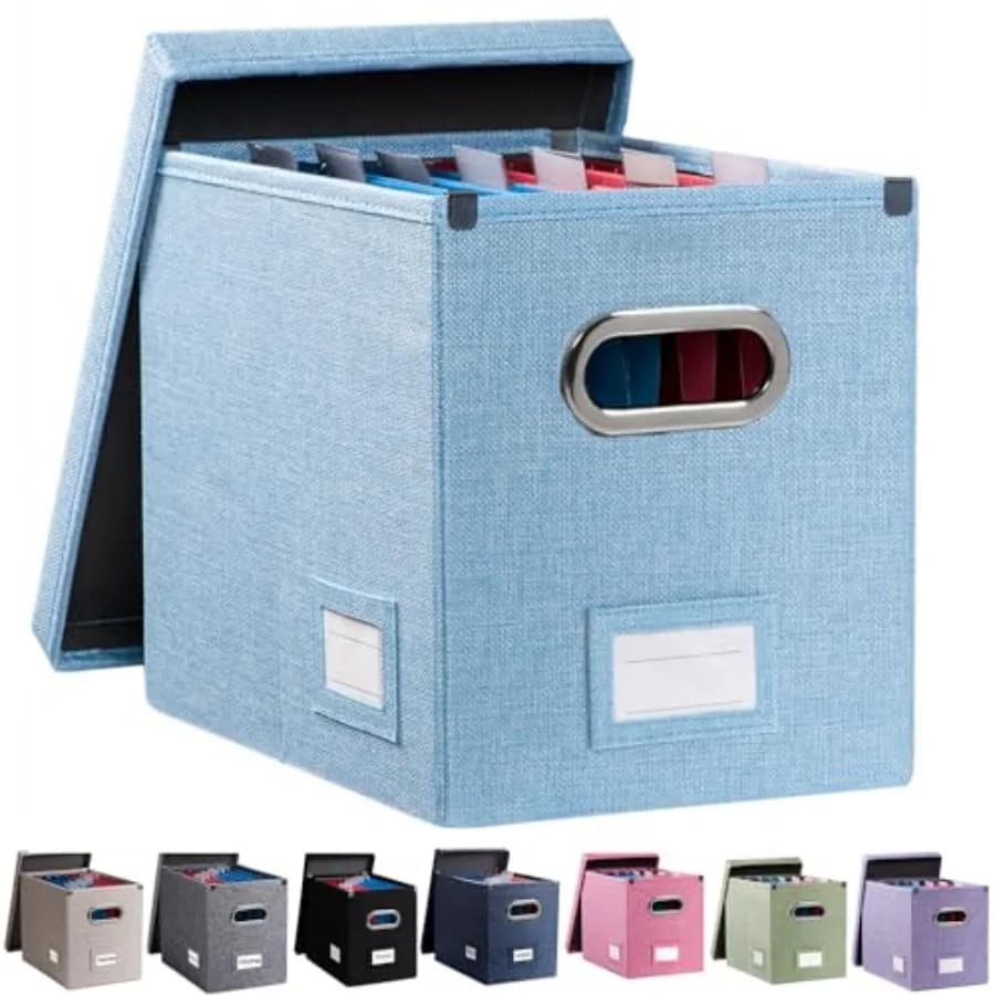 Set di 1 Scatola Portadocumenti Pieghevole Decorativa in Lino con Coperchio per Archiviazione e Organizzazione Documenti da Ufficio