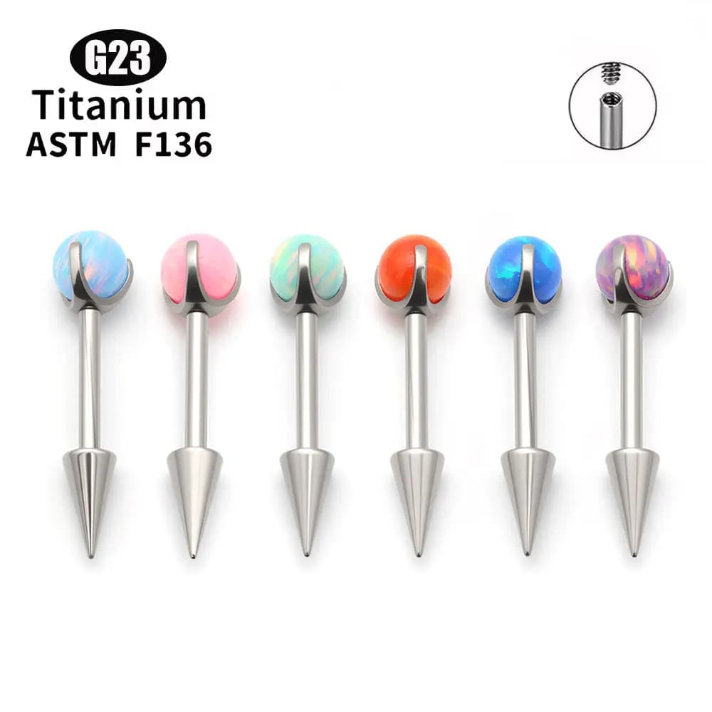 Orecchini a perno in titanio G23 alla moda con sfera di opale e doppio design a cono rimovibile per piercing all'elice del cartilagine