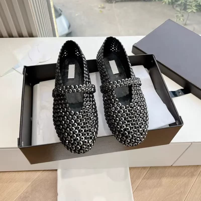 Designer's Light Luxury French Rhinestone Ballet Shoes Flat Sole Single Shoes For Women Round Toe Full Diamond Mary Jane
