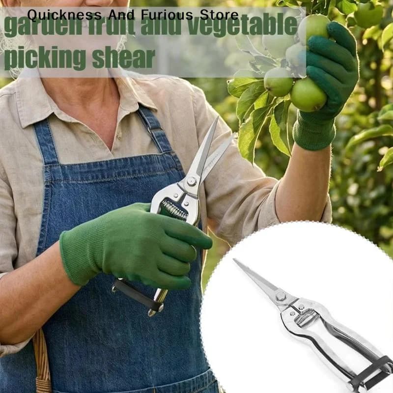 【T】Gardening Shears Stainless Steel Pruning Shears Sharp Fruit Picking Scissors Spring Loaded Labor Saving Branch Trimmer Tool
