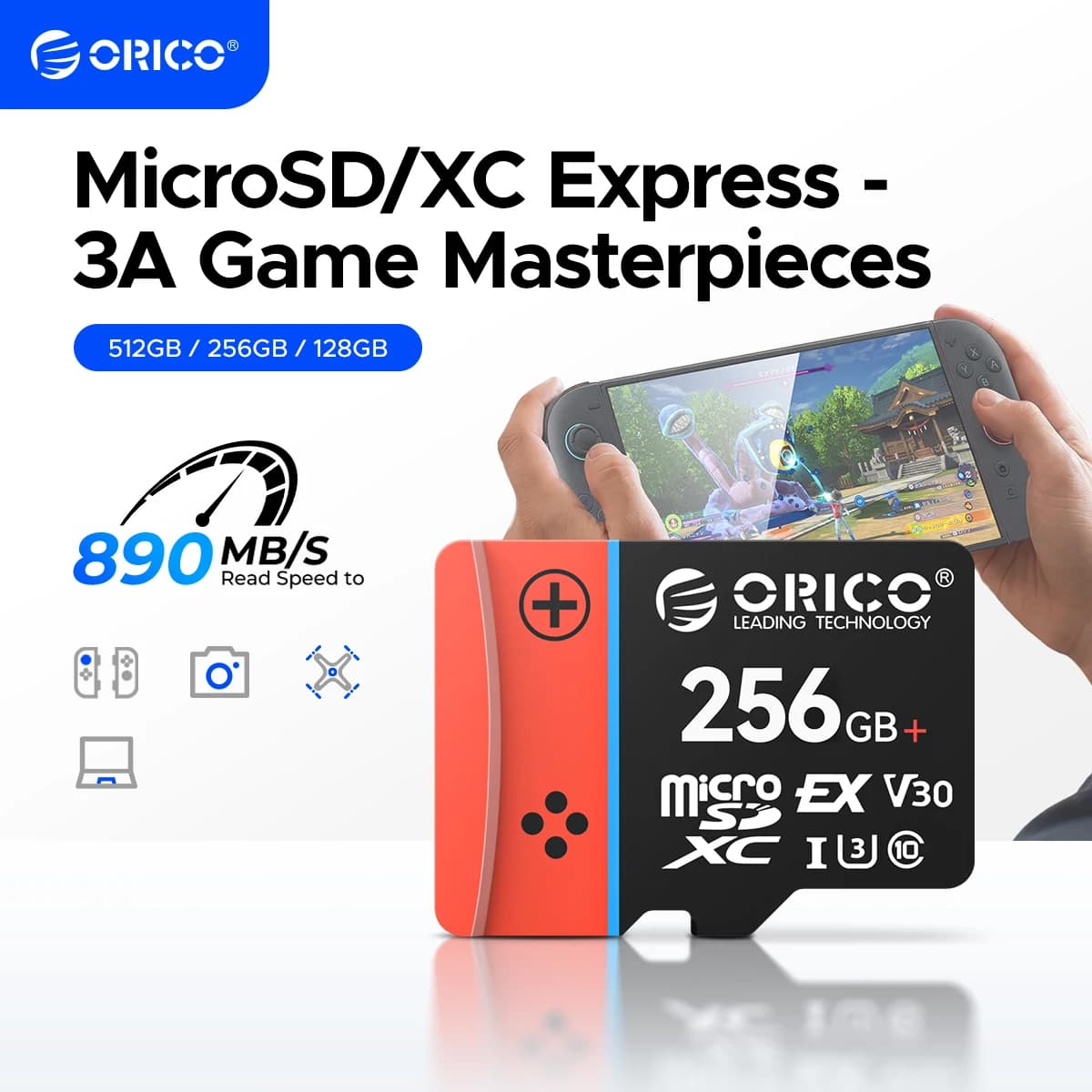 Scheda microSD Express ORICO UHS-I, C10, U3, V30, Full HD, 4K, fino a 890, scheda di memoria per Nintendo-Switch 2 Steam Deck Gaming