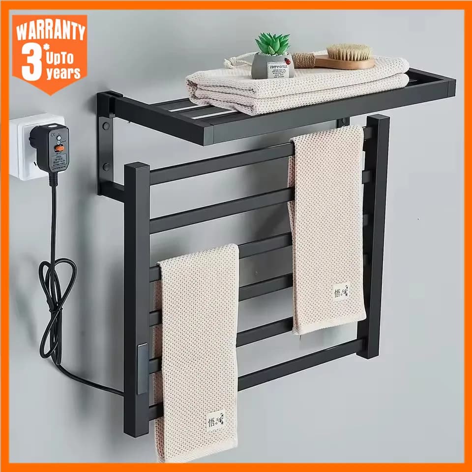 Scaldasalviette Elettrico da Bagno Bianco/Nero con Riscaldamento Termostatico, Display Digitale Touch, IPX4, Barra in Alluminio