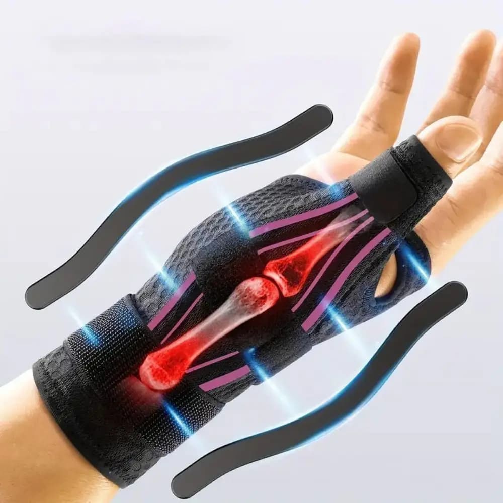 Tutore da polso ergonomico con 3 cinghie regolabili 270 ° Design avvolgente Barre di supporto doppie Supporto per pollice Supporto di fissaggio sicuro