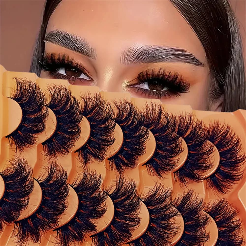 7 Paia di Ciglia Finte in Finto Visone Russo, Ciglia 3D Voluminose e Spesse per un Look Truccato con Volume e Lunghezza