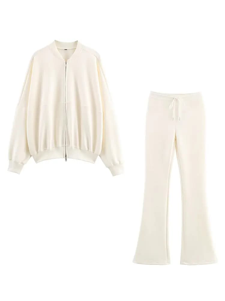 HH Pantaloni svasati solidi eleganti da donna Set bomber a maniche lunghe Pantaloni con coulisse Autunno Donna Pantaloni da jogging casual