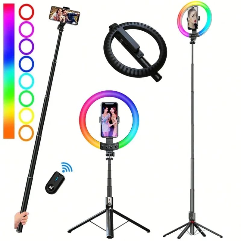 LISCN Selfie Stick treppiede con anello Selfie RGB da 10 pollici LED Fill Light Photography LED Selfie Light con telecomando per Live