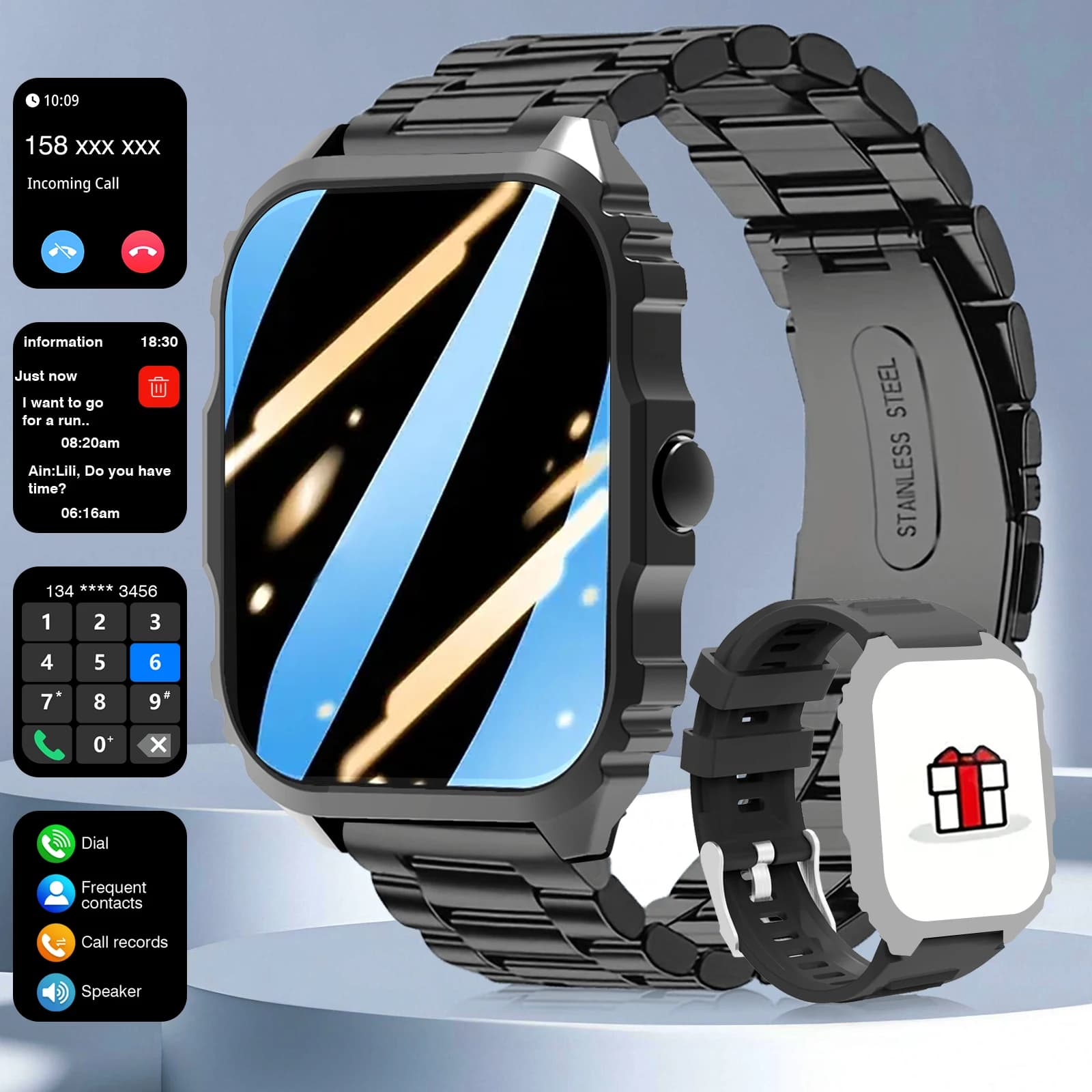 Vendita calda! Smartwatch HD da 0,83" a doppio cinturino: chiamate wireless, controllo musicale | Compatibile con Android/iPhone, unisex e notifiche
