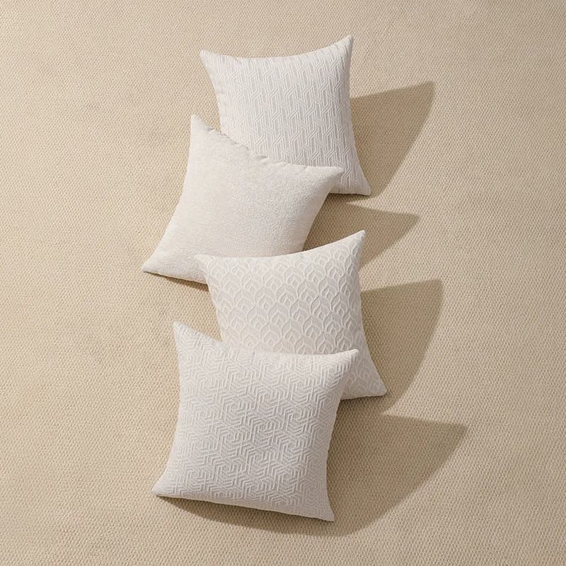 French Style Chenille Jacquard Pillow Covers 3D Embossed Decorative Cushion Cases for Sofa Bed Cream Luxury Throw Pillow Covers
