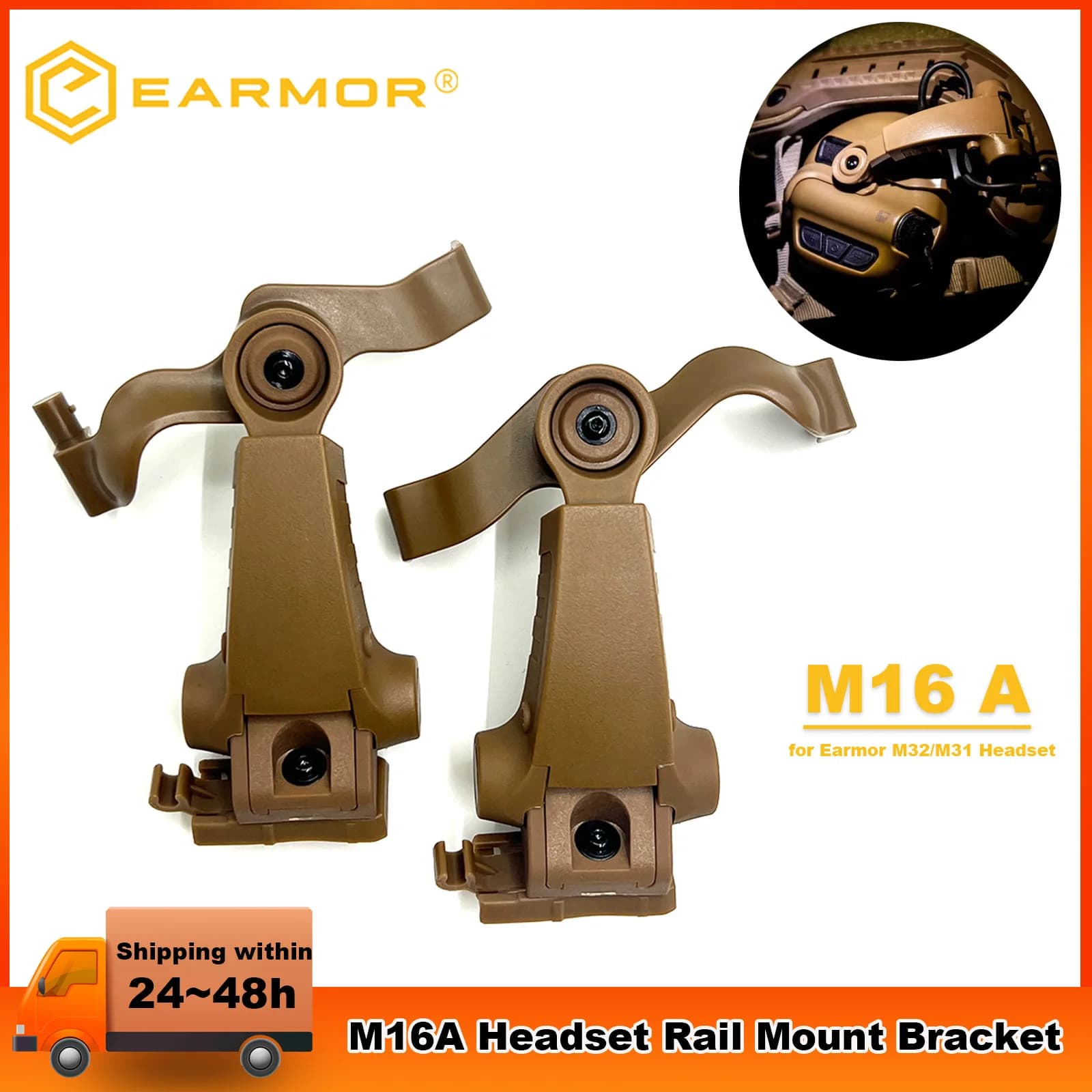 Staffa di montaggio su guida per cuffie ORIGINALE EARMOR M16A 360 ° Adattatore per binario ARC ruotabile per cuffie serie MOD4 M32 / M31 / M32H / M31H