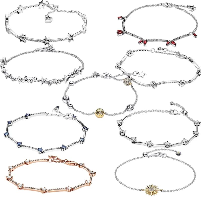 Bracciale S925 Argento Nuova Collezione Stella, da Donna, Scintillante con Catena a Meteora, Versatile, Impilabile, Regolabile, Gioiello