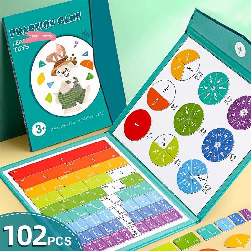 Libro Didattico Magnetico per la Dimostrazione delle Frazioni con Mattoncini e Disco Dimostrativo per l'Apprendimento