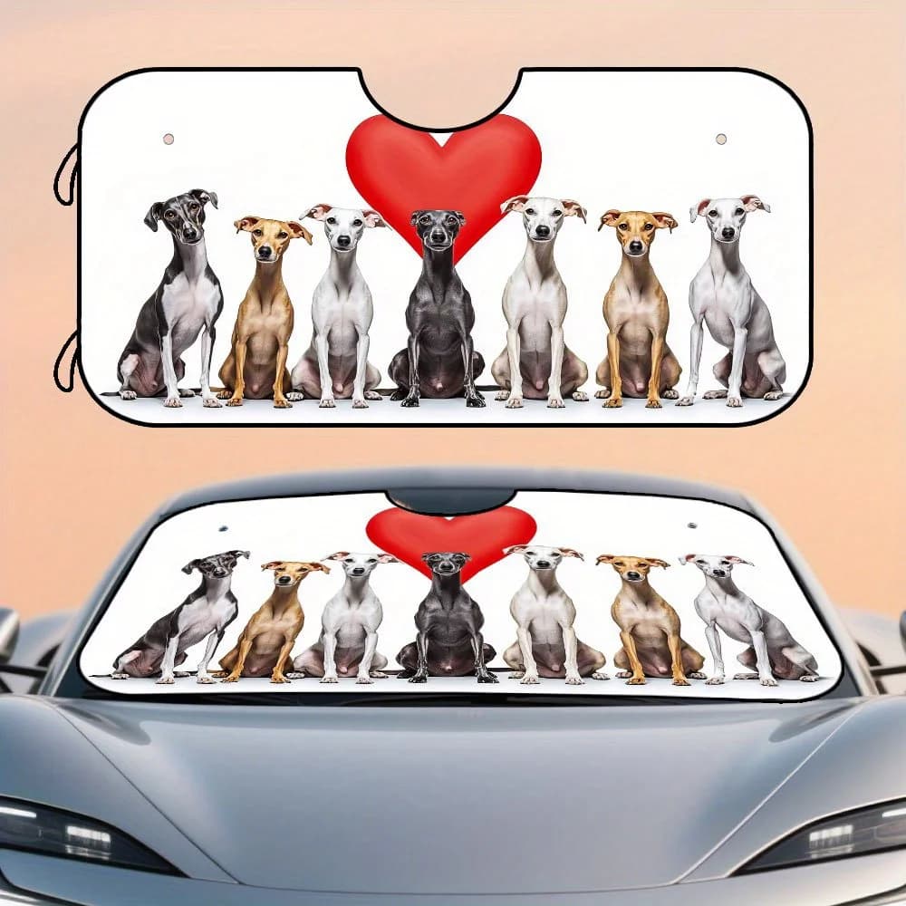 1pc italiano levriero amore cuore stampa parabrezza per auto parasole - visiera parasole pieghevole per parabrezza anteriore, materiale in poliestere, I