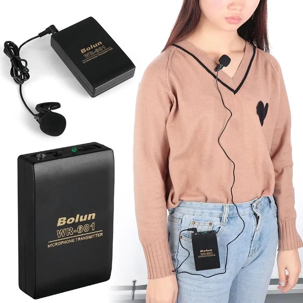 Portable Microphone System with Clip for Speaker, Wireless Microphone, FM Transmitter and Receiver, Microphone Lavalier