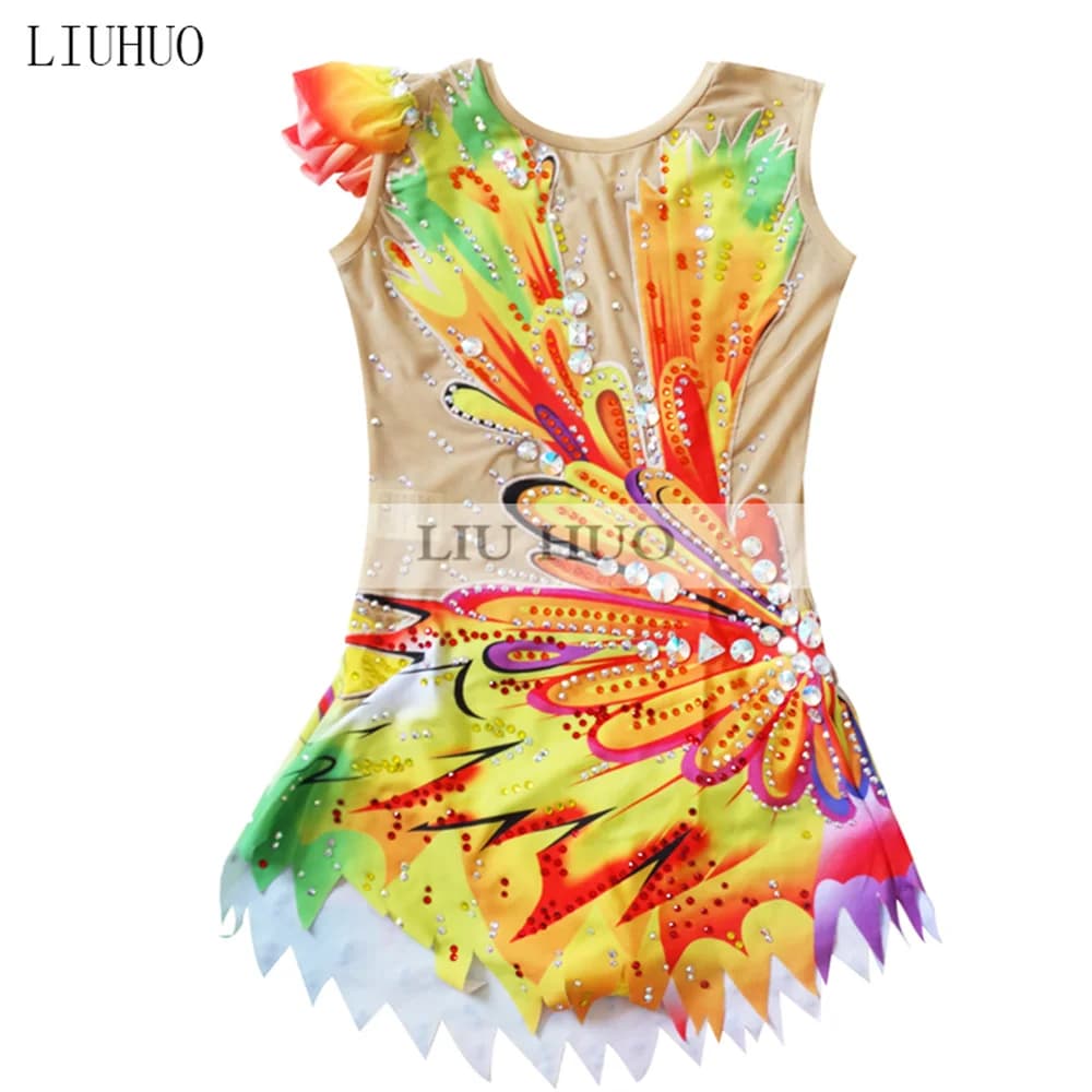 LIUHUO Vestito da Pattinaggio di Figura per Ragazze da Donna Prestazioni sul Ghiaccio Ginnastica Ritmica Concorso Body Costume Artistico Multicolor