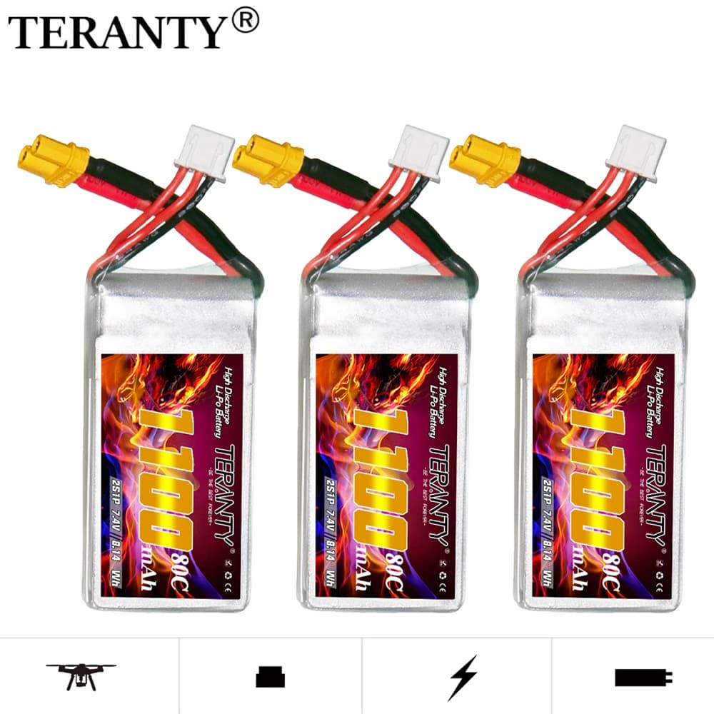 Batteria Lipo aggiornata 1100mAh TREANTY 2S 7.4V per elicottero RC Quadcopter FPV Racing Drone parti 80C/160C batteria ricaricabile