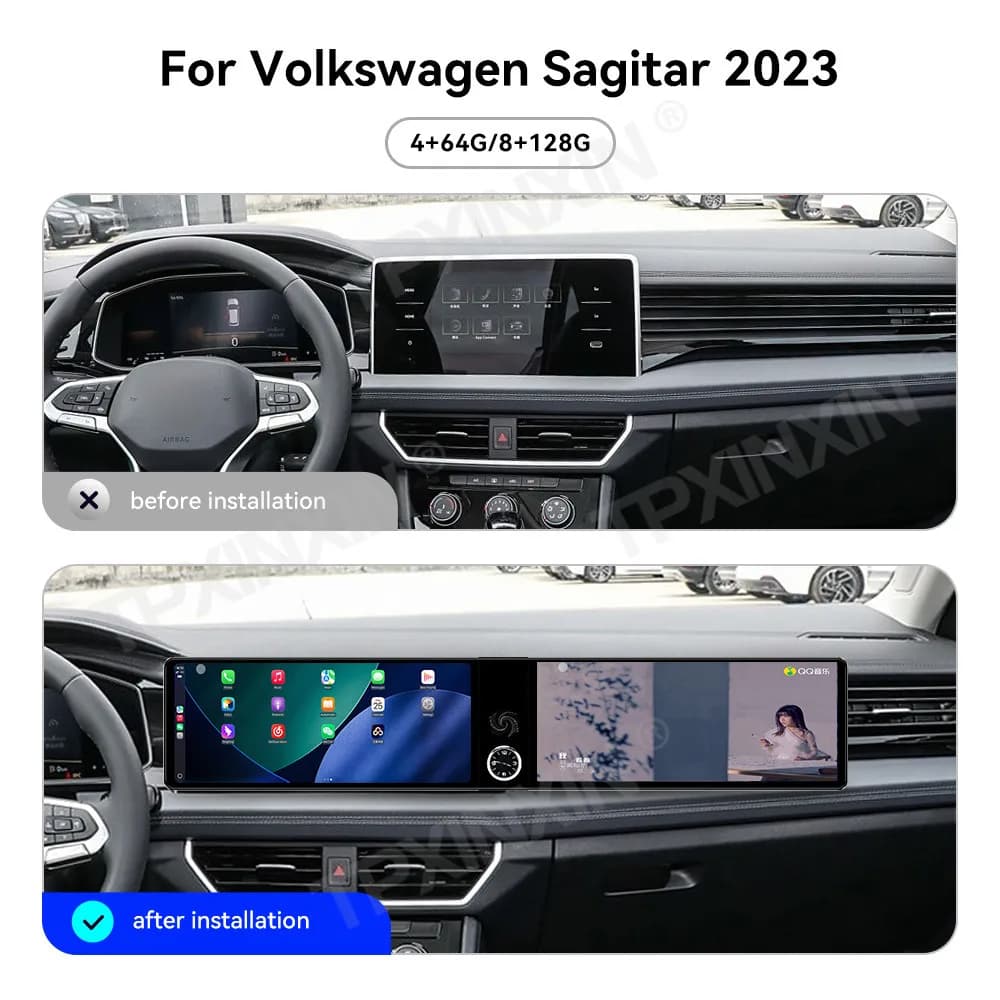 Autoradio multimediale con navigatore GPS a doppio schermo da 12,3 pollici, Android 13, Carplay, per Volkswagen Sagitar 2023, lettore DVD stereo.