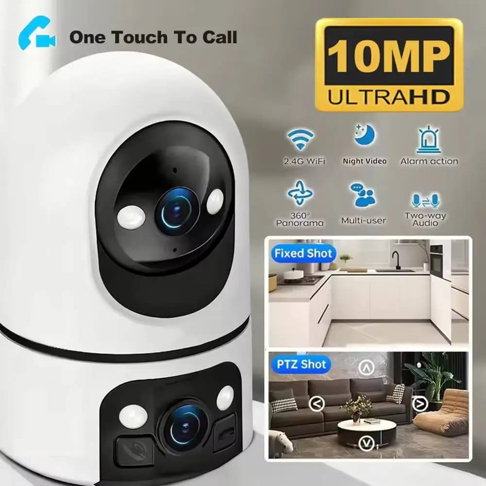 Telecamera di Sorveglianza WiFi con Doppia Lente 4K HD, Telecamera IP con Tracciamento AI, Protezione di Sicurezza Wireless, Monitor Intelligente per Bambini