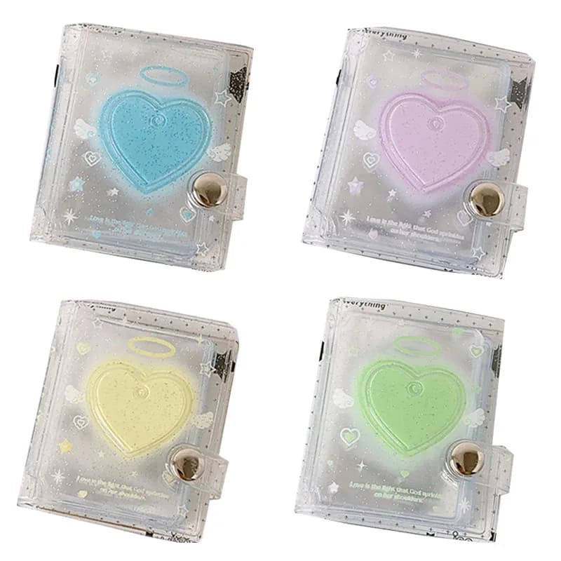 Cute Heart Card Holder Transparent Kpop Idol Photo Card Protective Case Mini 2 Inch Picture Frame Bag Pendant Collection Gift