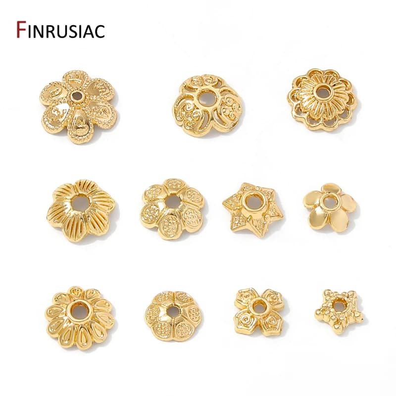 Cappucci per perline di fiori rotondi in ottone placcato oro 14 carati, tappi terminali per gioielli, accessori per la creazione di collane e braccialetti fai da te, forniture per gioielli
