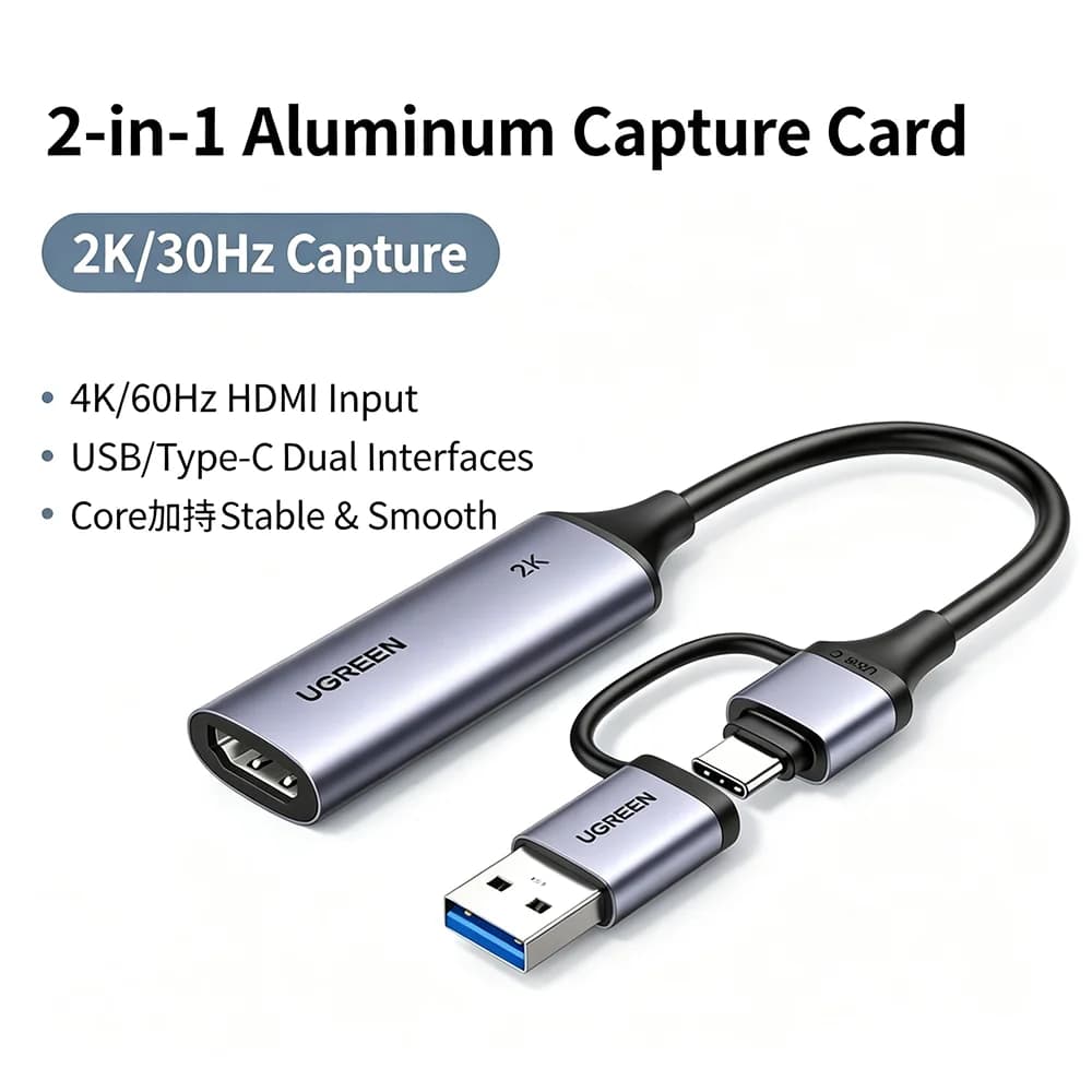 UGREEN Video Capture Card HD-MI to USB C Streaming Device 2K/30Hz Capture 4K 60Hz Input Audio Game Recording