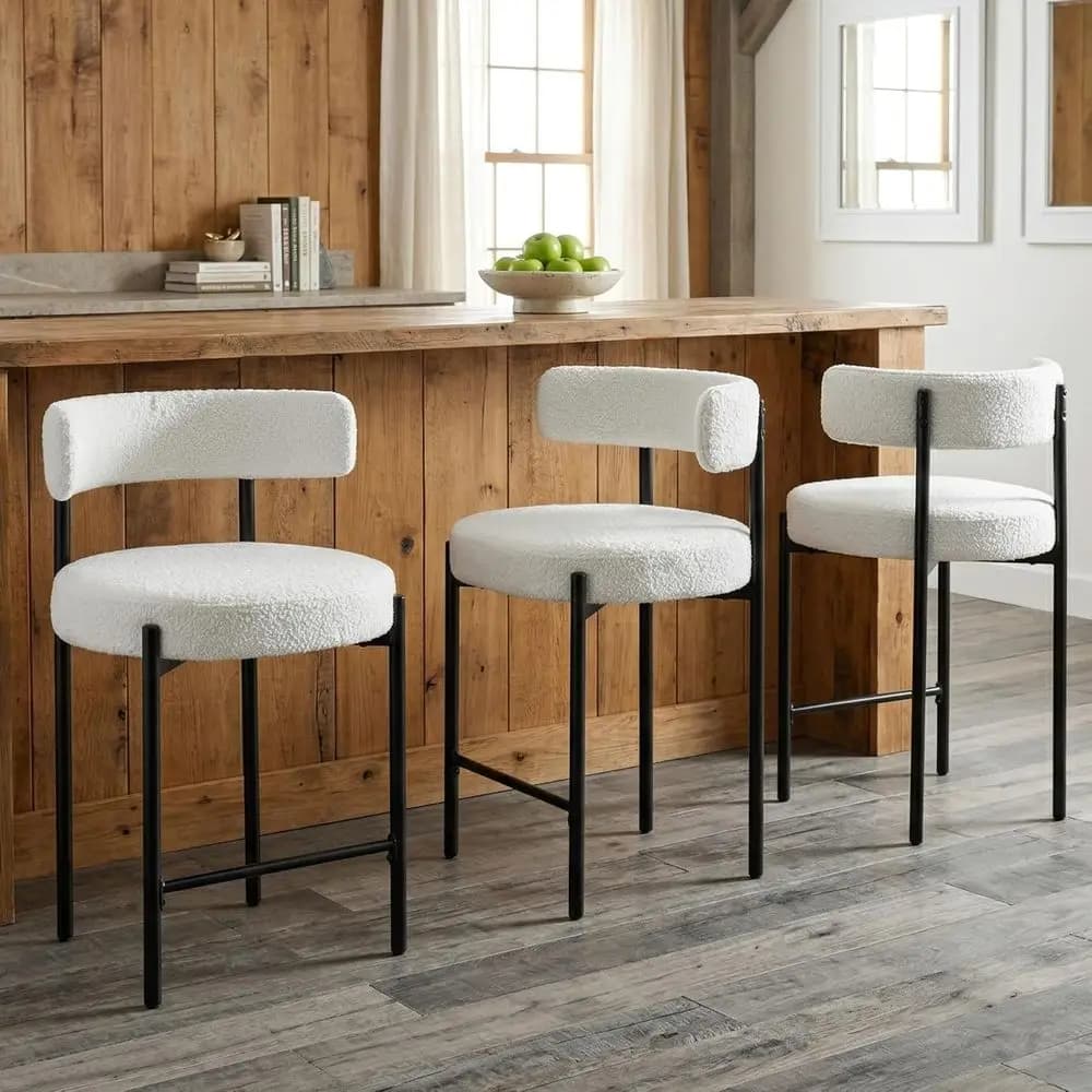 Set di 3 Sgabelli da Bar Bianchi Alti 60 cm con Schienale per Cucina e Sala da Pranzo Moderna