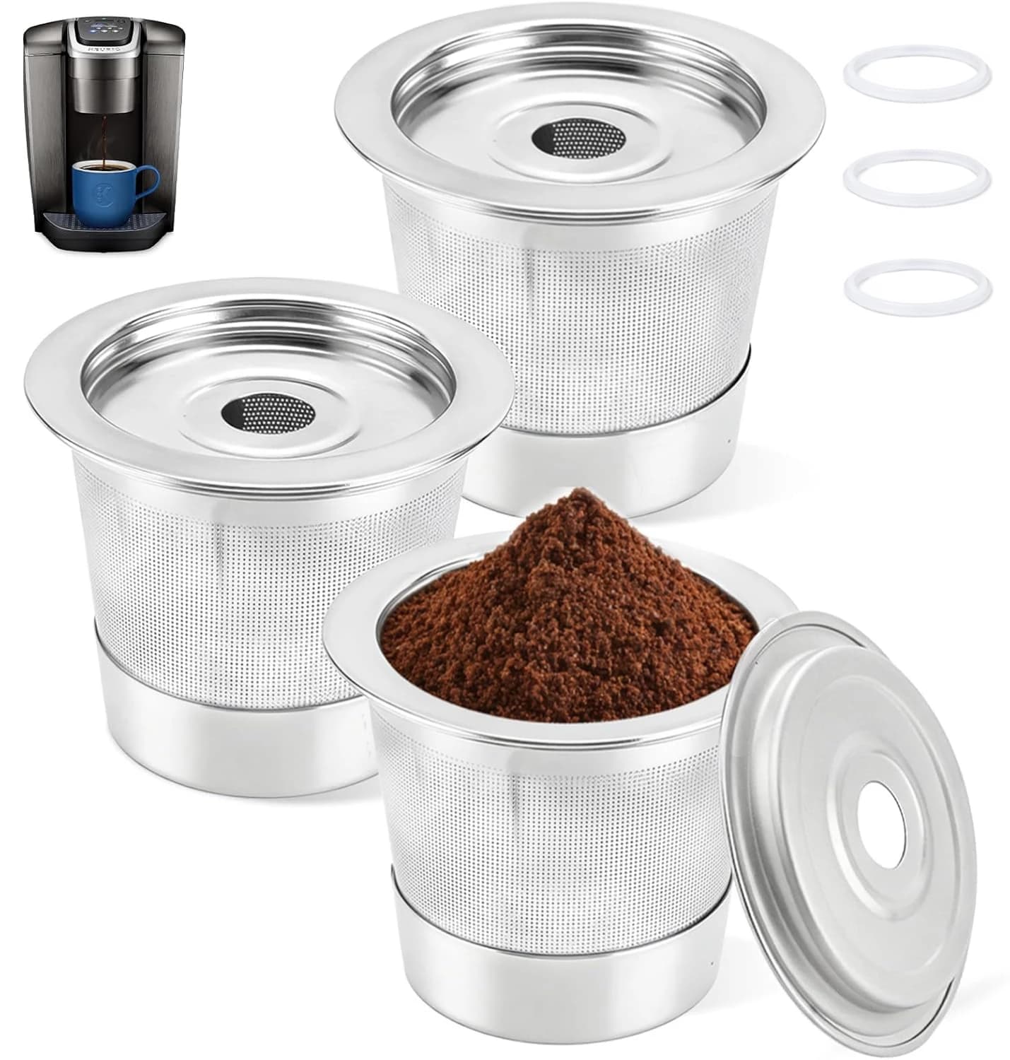 3 Pack Reusable K Cups for Keurig Coffee Machine , SUS304 Stainless Steel Reusable Coffee Pods