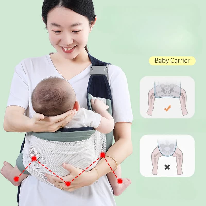 Marsupio in rete 3D Avvolgimento per bambini Cinghie regolabili per bambini Facile da indossare Marsupio per fianchi semi-avvolgente per neonato per neonato a bambino