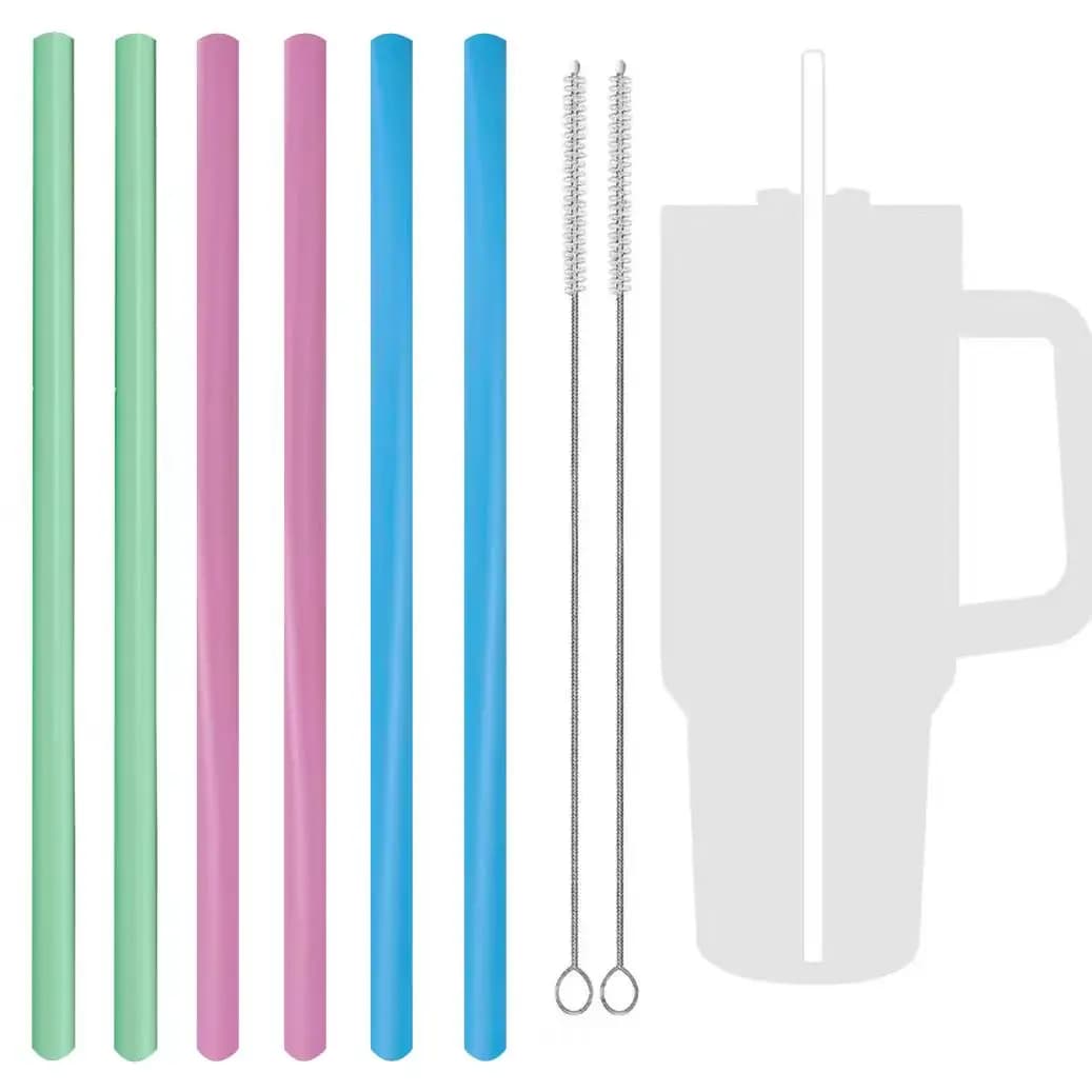 Cannuccia di ricambio in silicone compatibile con tazze Stanley da 40 oz e 30 oz, cannuccia lunga in gomma riutilizzabile con spazzola per la pulizia per Stanley
