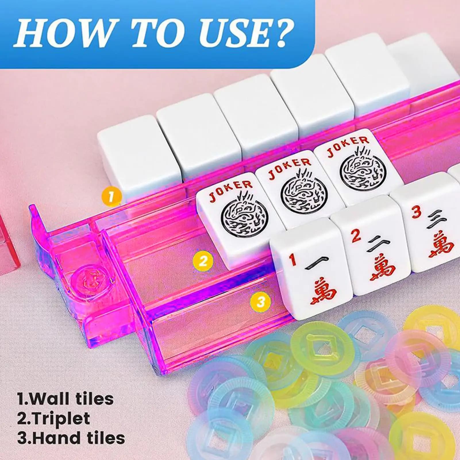 Spingitori e rack Mahjong 4 pezzi Forniture per giochi da tavolo Supporto per piastrelle Mahjong in acrilico per donne Principianti di famiglia Bar per bambini