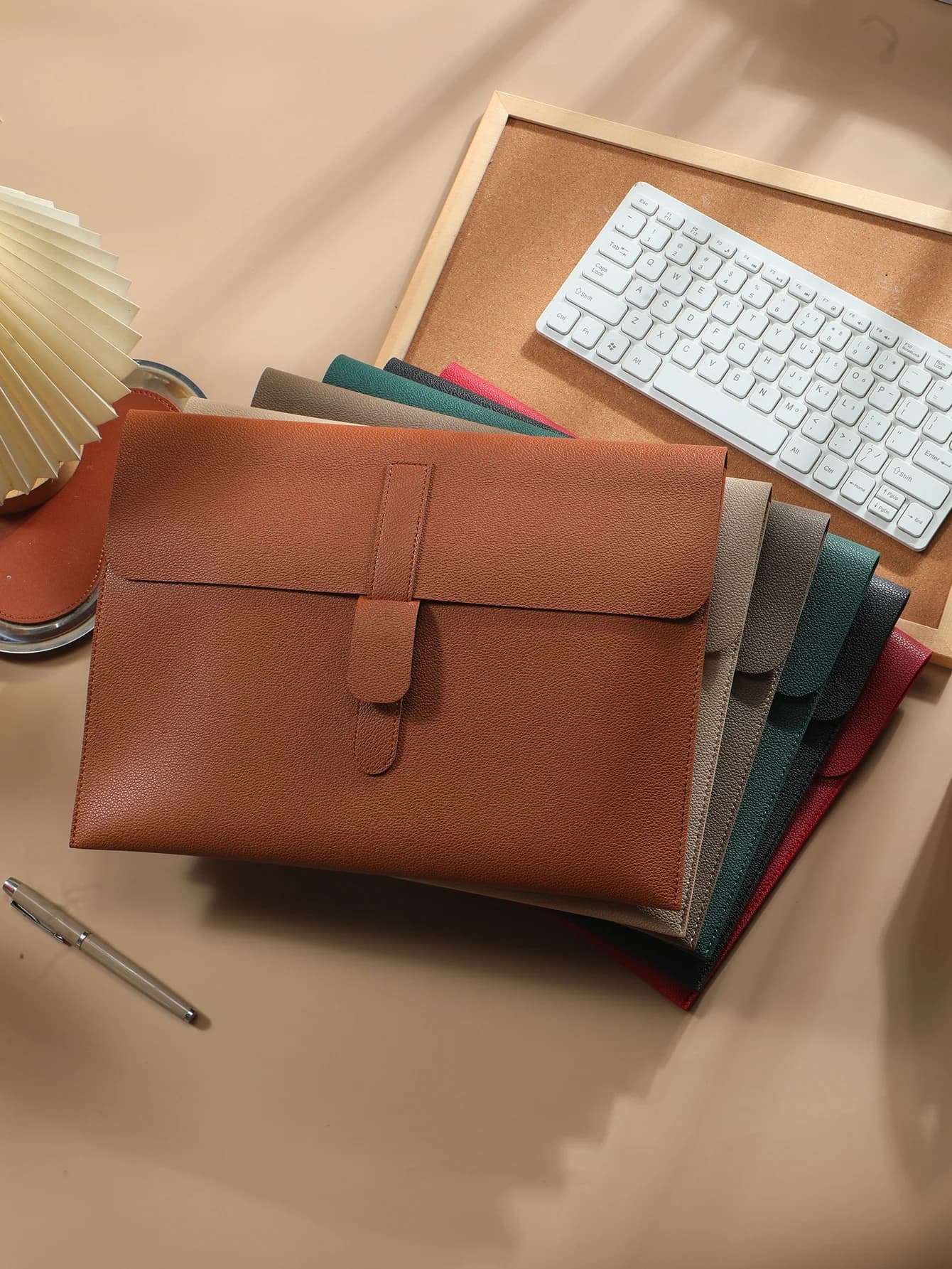 Waterproof Minimalist PU Leather A4 File Bag Litchi Grain Document Folder 14-inch Laptop Sleeve Office Storage Pouch