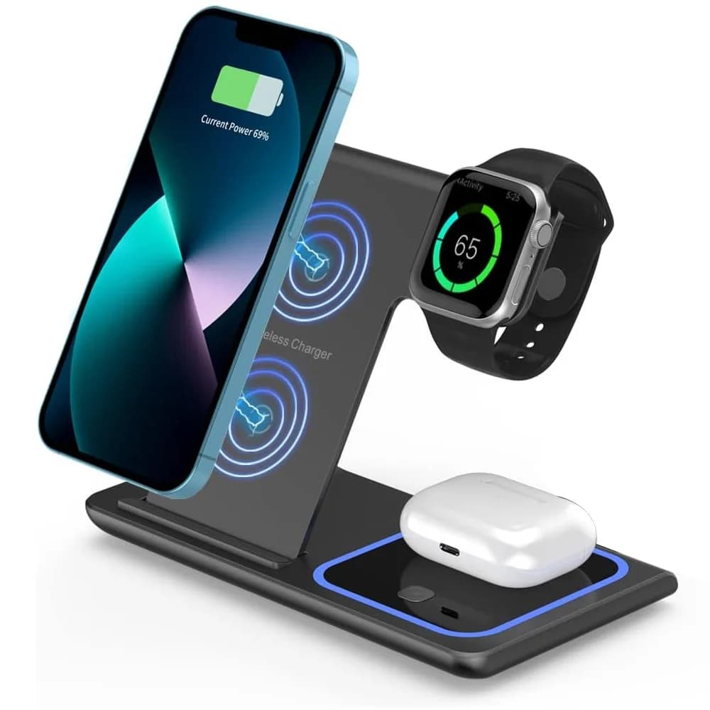 Quick LED 3 in 1, Foldable Charging Station for iPhone17/16/15/14, Apple Watch 9 8 7 6 5, Airpods Pro